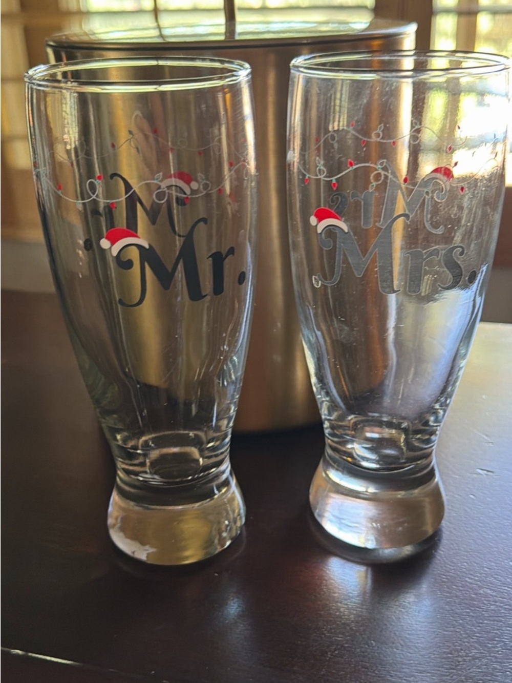 Mr. & Mrs. Holiday Pilsner Glasses - Clear